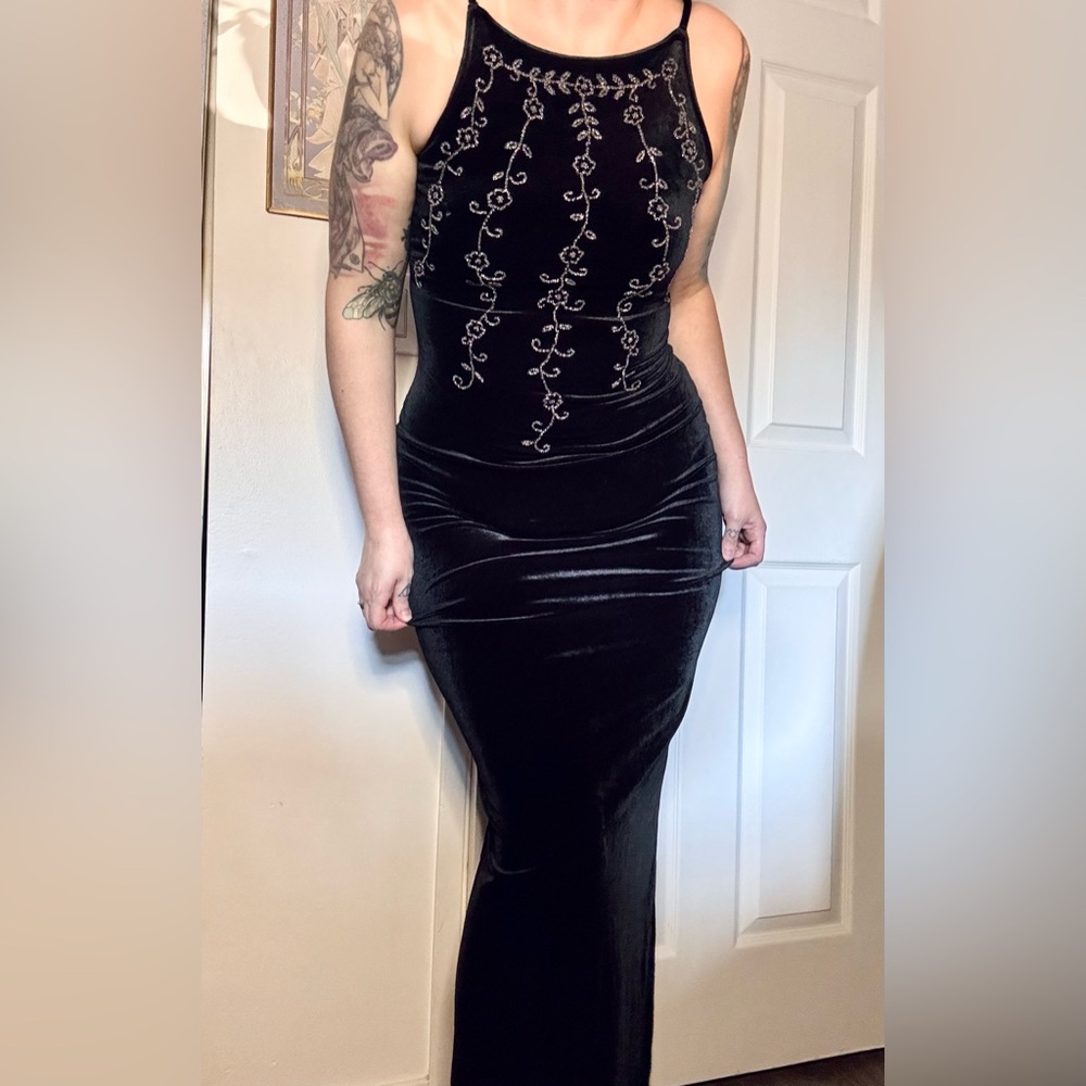 Vintage 90s beaded velvet maxi dress